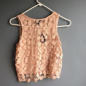 Pink lace-front tank top