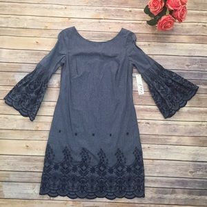Eliza J Women's Blue Embroidered Denim Dress sz 2