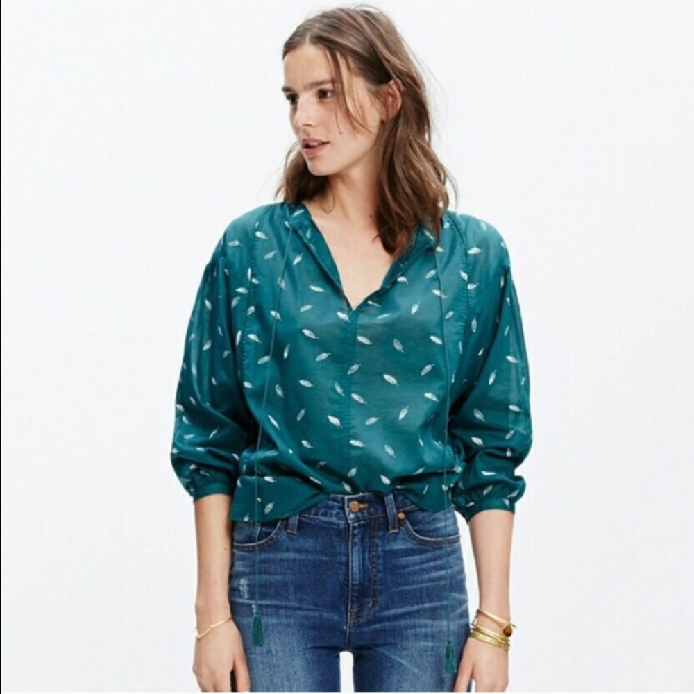 Feather Print Madewell Tassel Top