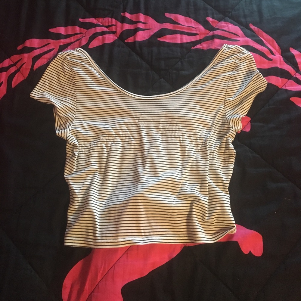 American Eagle Boat Neck Striped Crop Top
