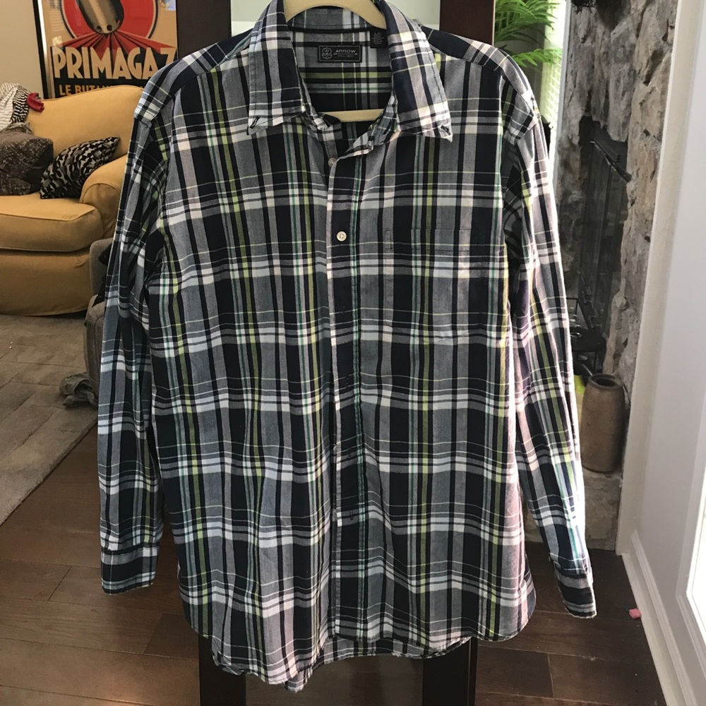 🔴 Arrow Blue Plaid Collared Shirt
