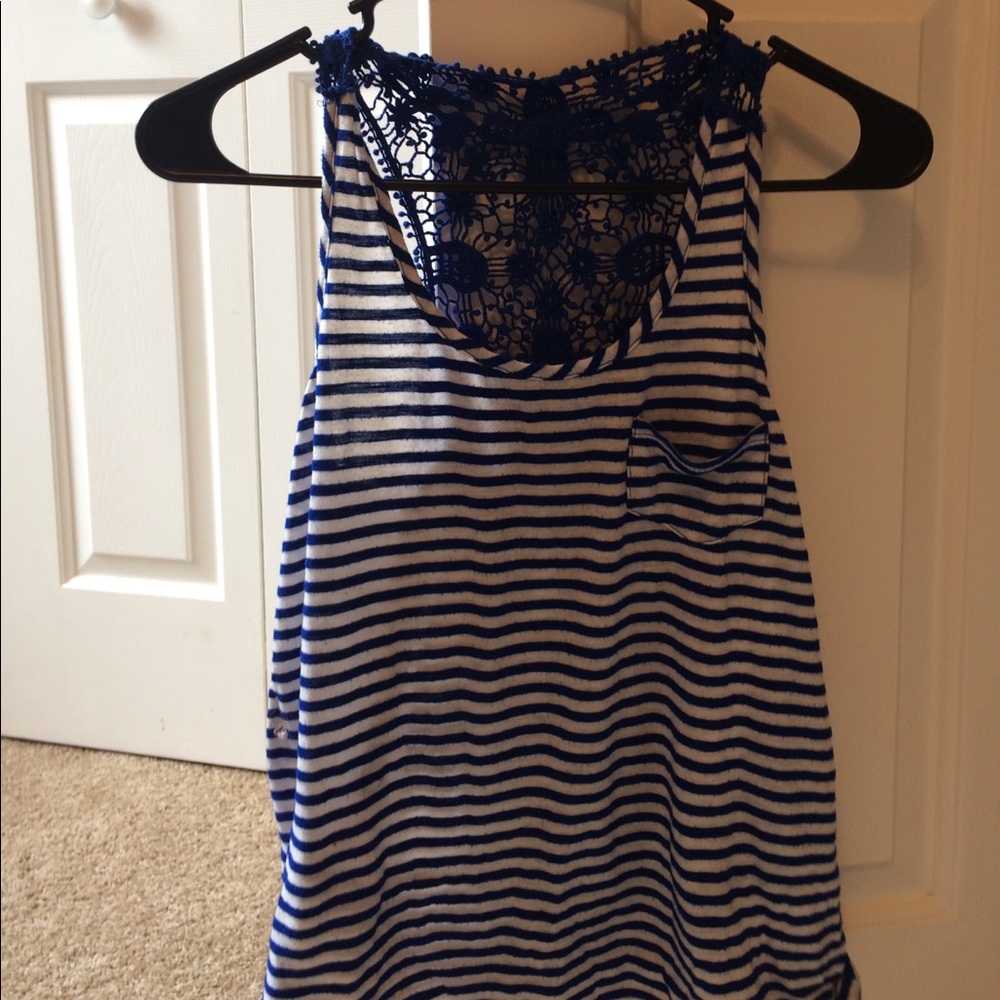 Blue and white striped tank top