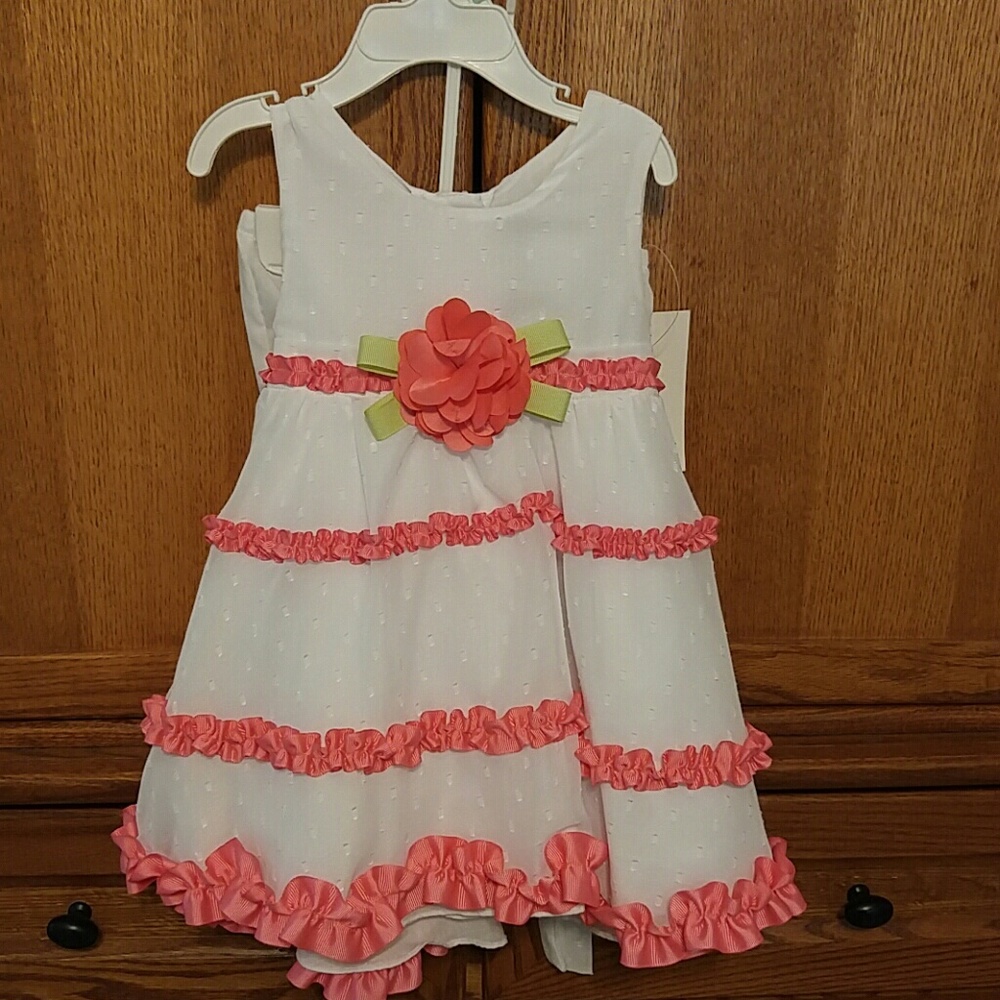 Nwt rare editions White w coral ruffle dress