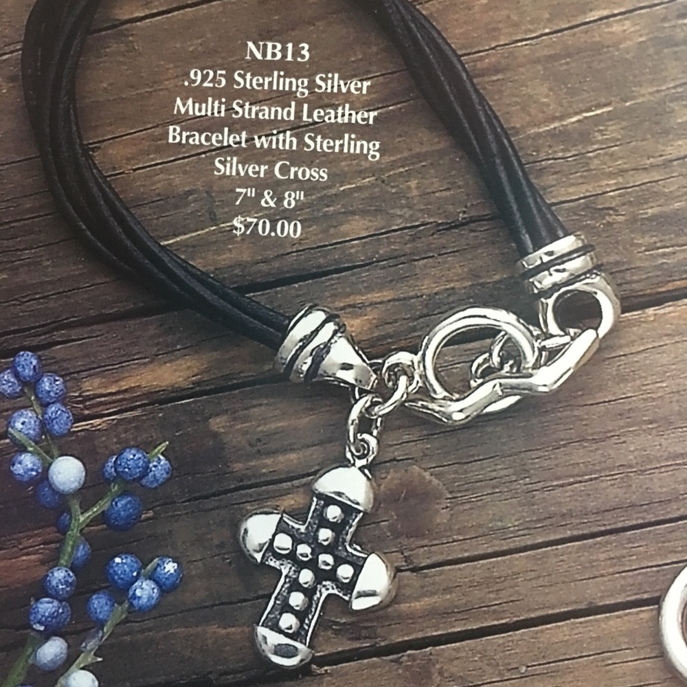 .925 Sterling Silver and Leather Cross Bracelet