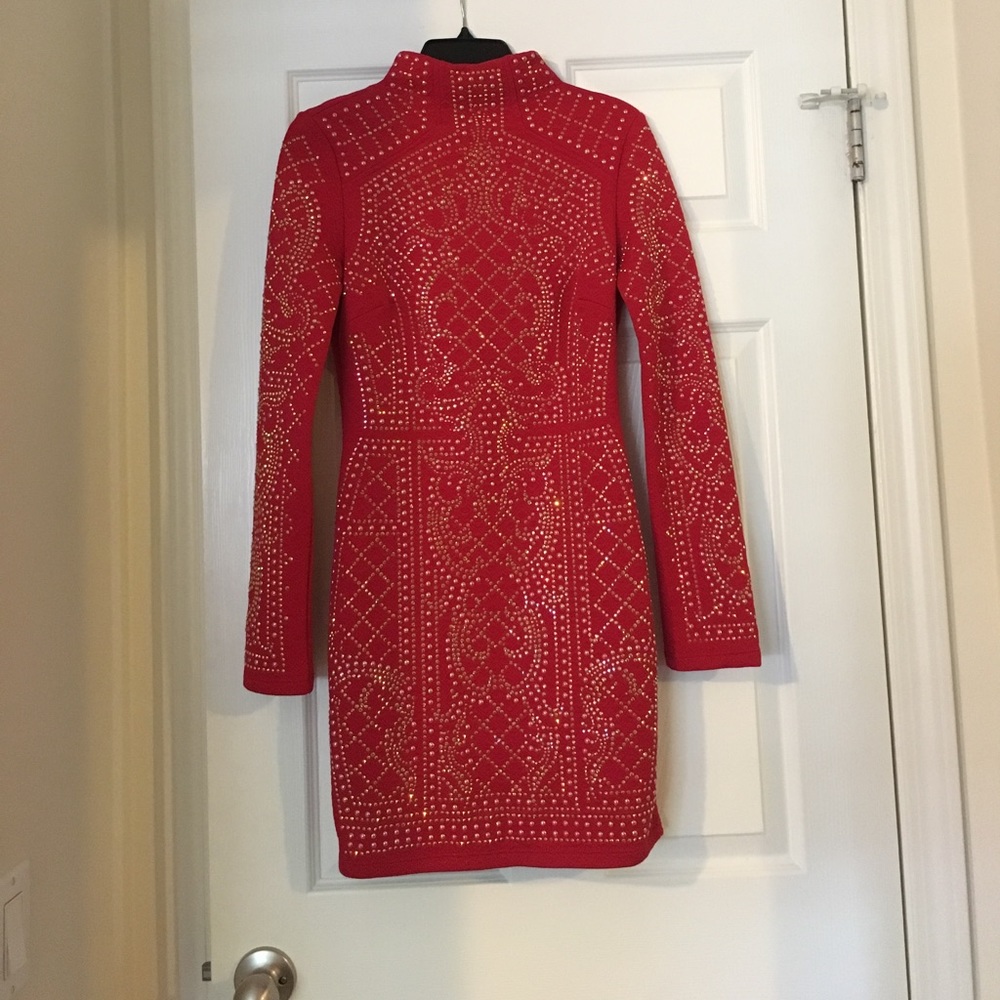 Elegant beaded red dress. Exact copy of the Bebe.