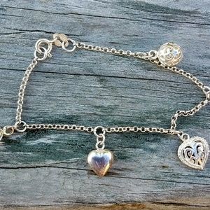 STERLING SILVER HEARTS AND BALLS CHARM BRACELET