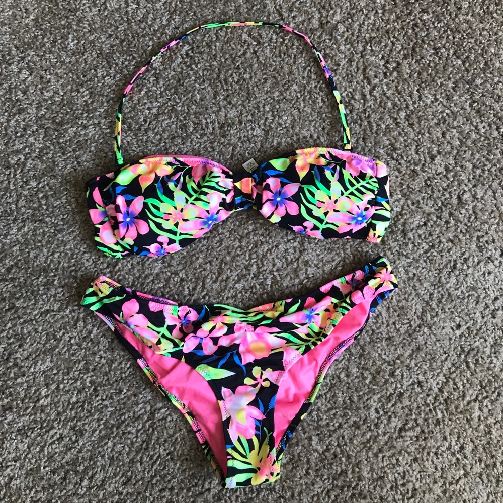 Victoria's Secret PINK neon floral print bikini