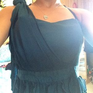 Short teal cocktail/evening dress.