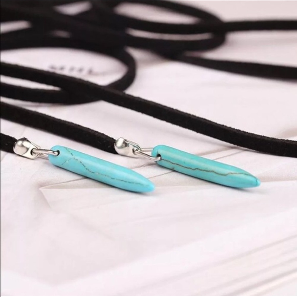 Vegan Suede & Turquoise Pendant Wrap Choker - Picture 2 of 4
