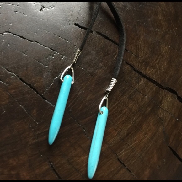 Vegan Suede & Turquoise Pendant Wrap Choker - Picture 3 of 4