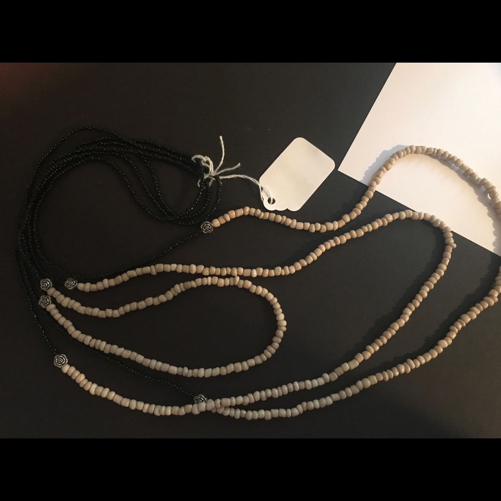 Natural tan and black seed bead necklace