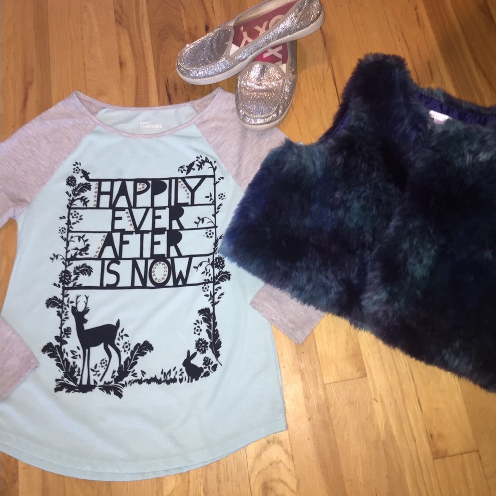 Happily Ever After T and Fuzzy Vest 🖤💙🖤💙