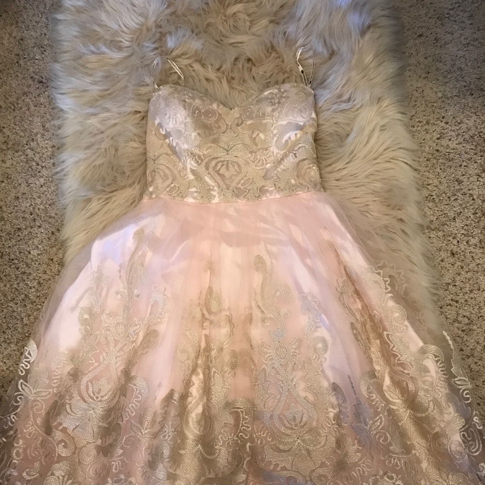 Chi Chi London lace dress pink and champagne