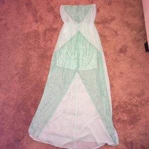 Teal strapless maxi dress