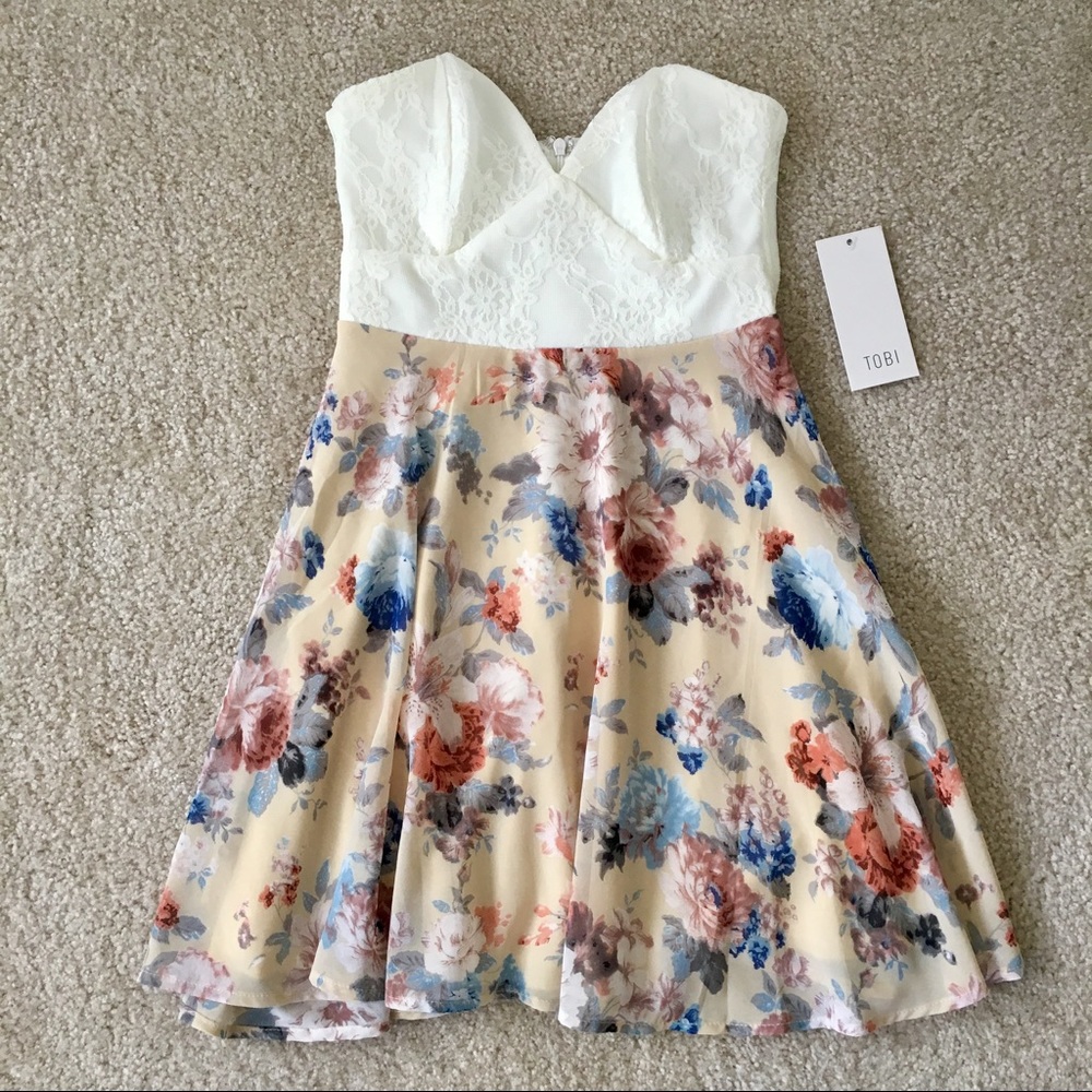 NWT Tobi Strapless Lace and Floral Dress