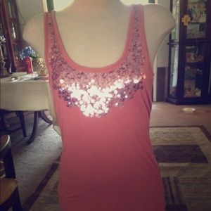 Coral Tank Top with Sequins
