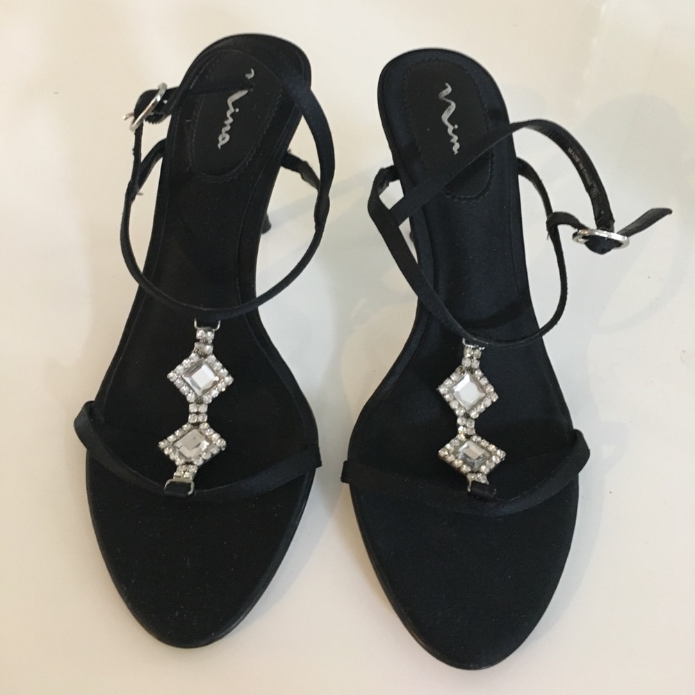 Black Nina Stilettos with Rhinestones- Size 6.5