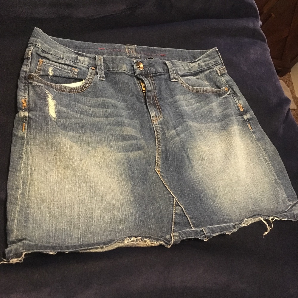 Distressed Denim Mini Skirt by IT Jeans, Size 14