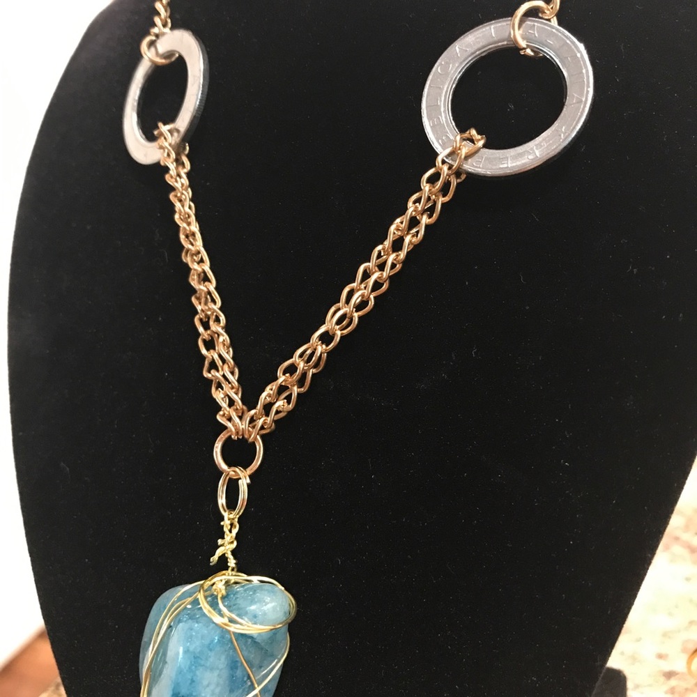 Italian coin necklace polished turquoise stone - Picture 2 of 3