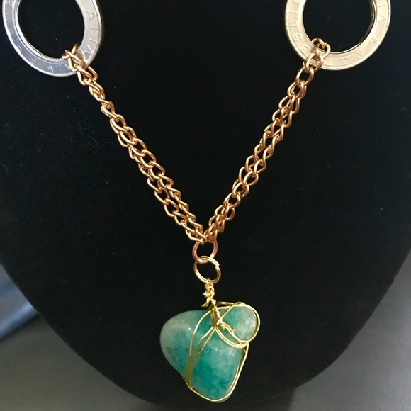 Italian coin necklace polished turquoise stone - Picture 3 of 3