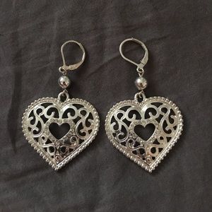 Silver heart earrings.