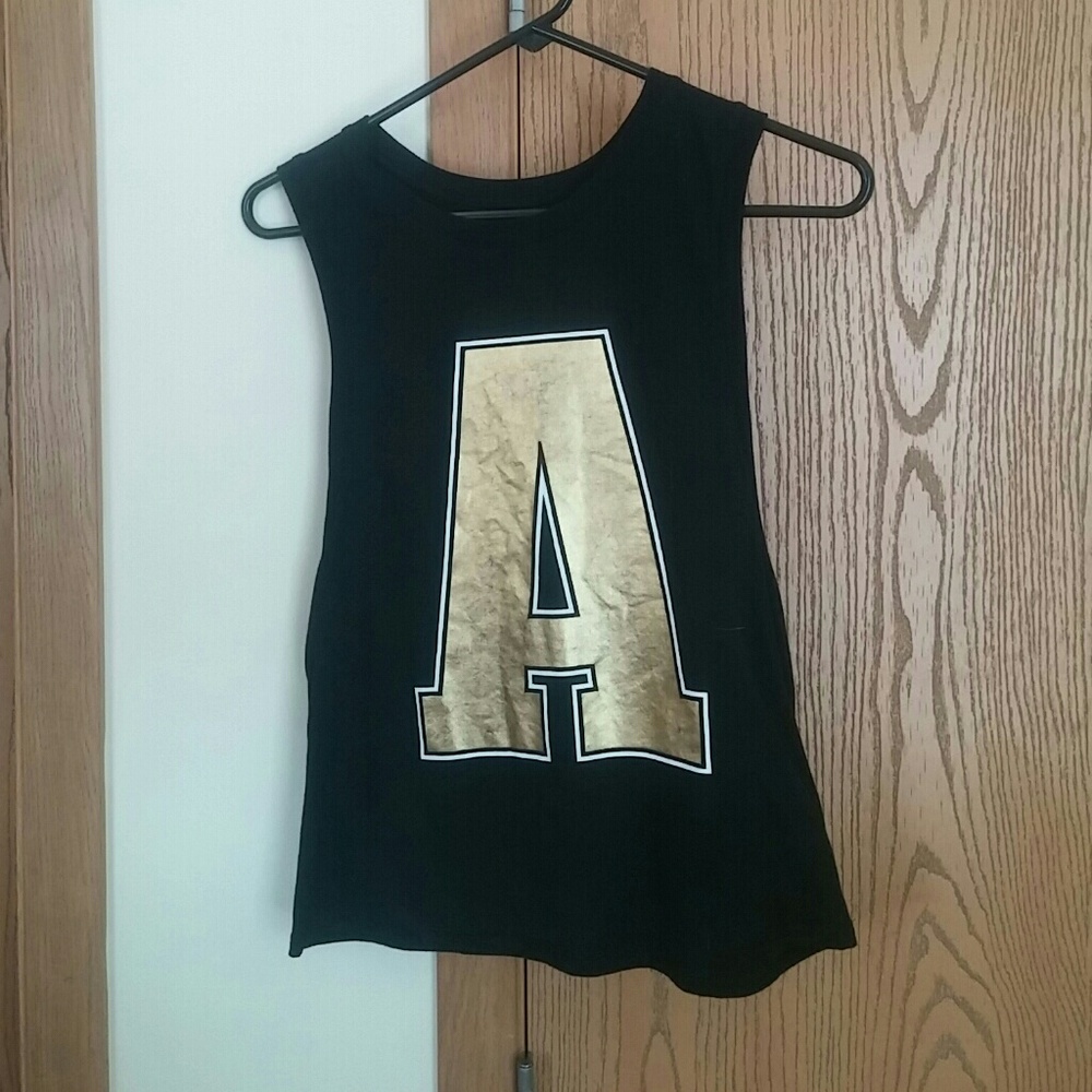 Black muscle tank top with gold A