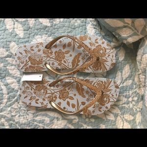 Gold glitter flip flops worn once
