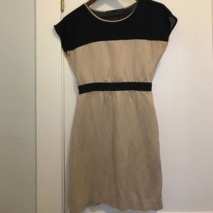 Zara tan and black linen dress