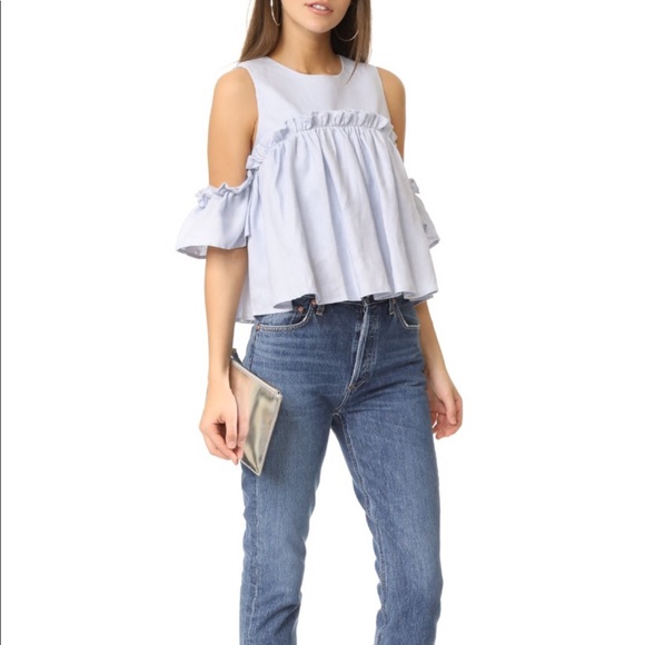J.O.A Tops - JOA Ruffle cold shoulder Top- Price Firm