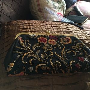 Black  tie purse; tapestry with flower design
