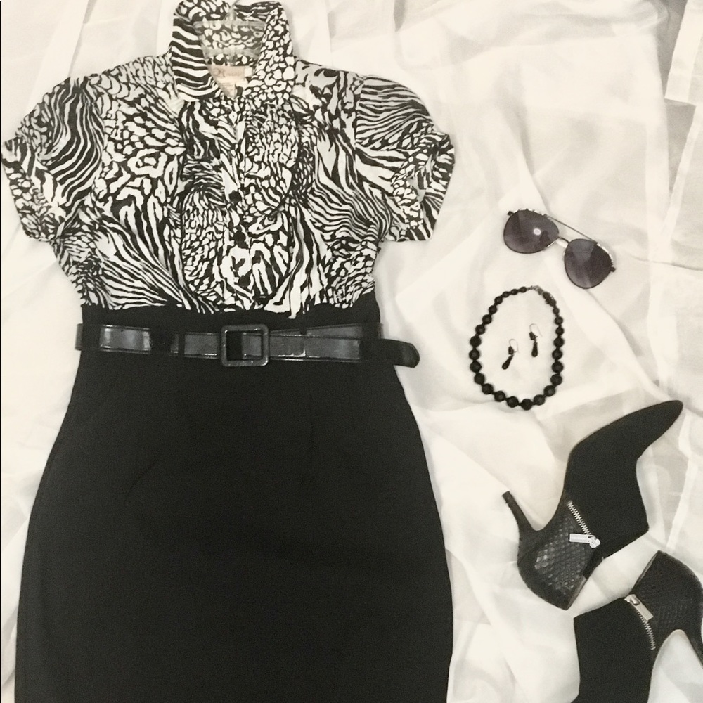 Black & White Zebra Print Dress with Belt