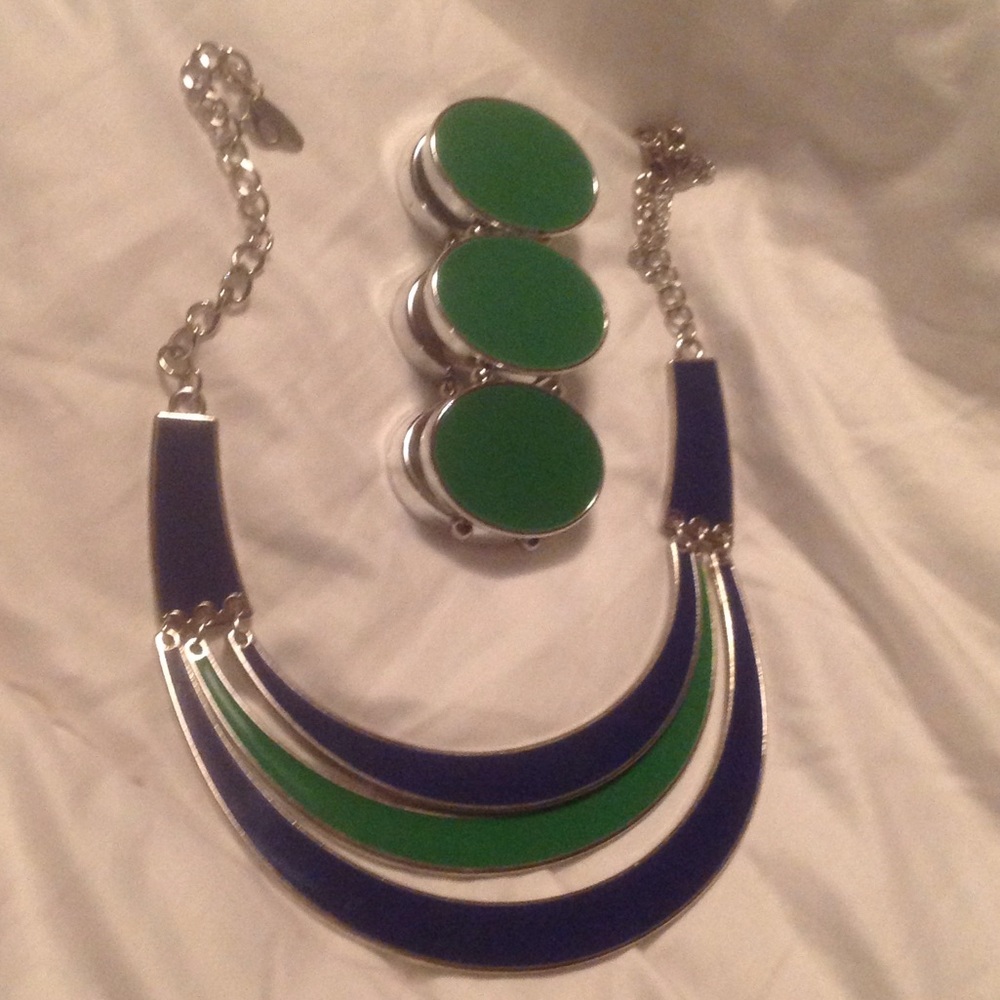 Royal Blue and Green Bracelet and Necklace