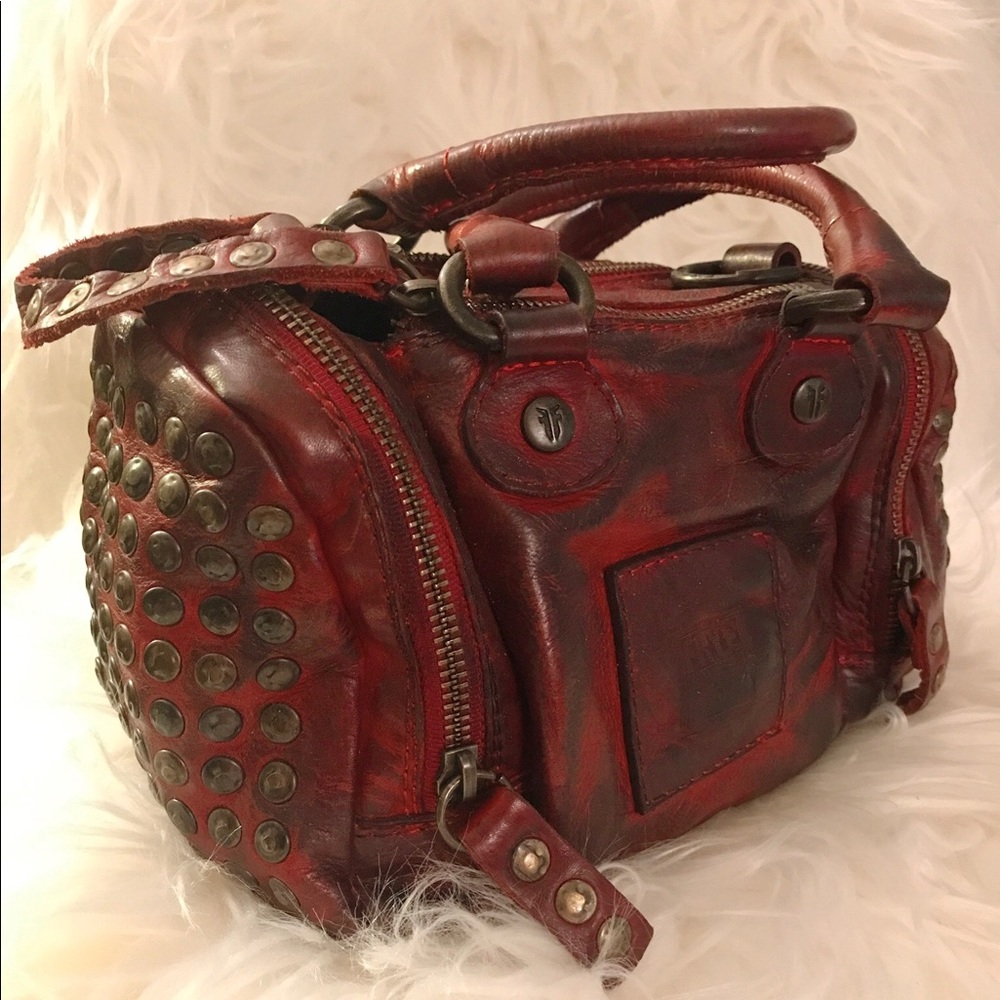 Frye Brooke Studded Satchel Burnt Red