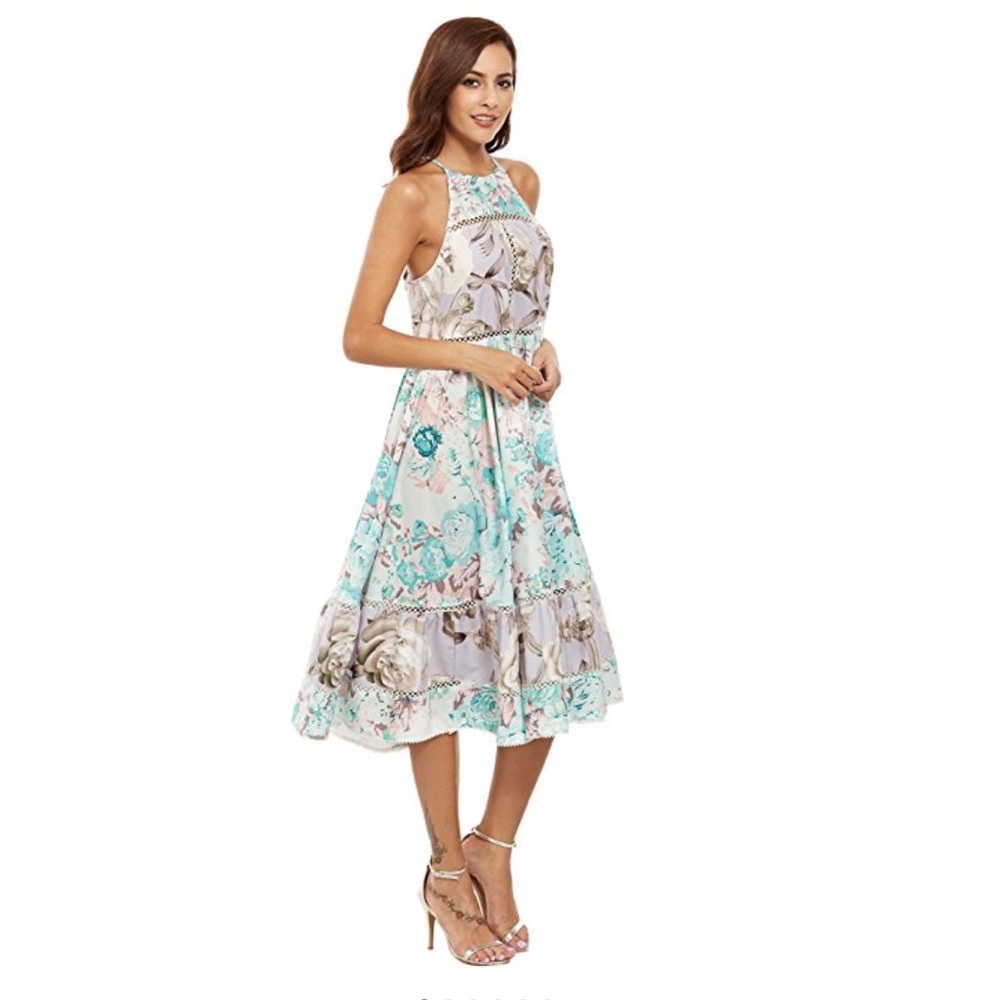 Floral A- Line Midi Halter Dress!