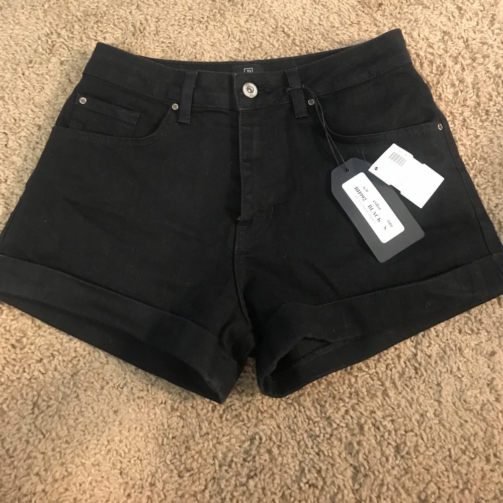 denim black high waisted shorts
