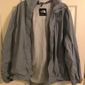 Grey North face hooded rain jacket