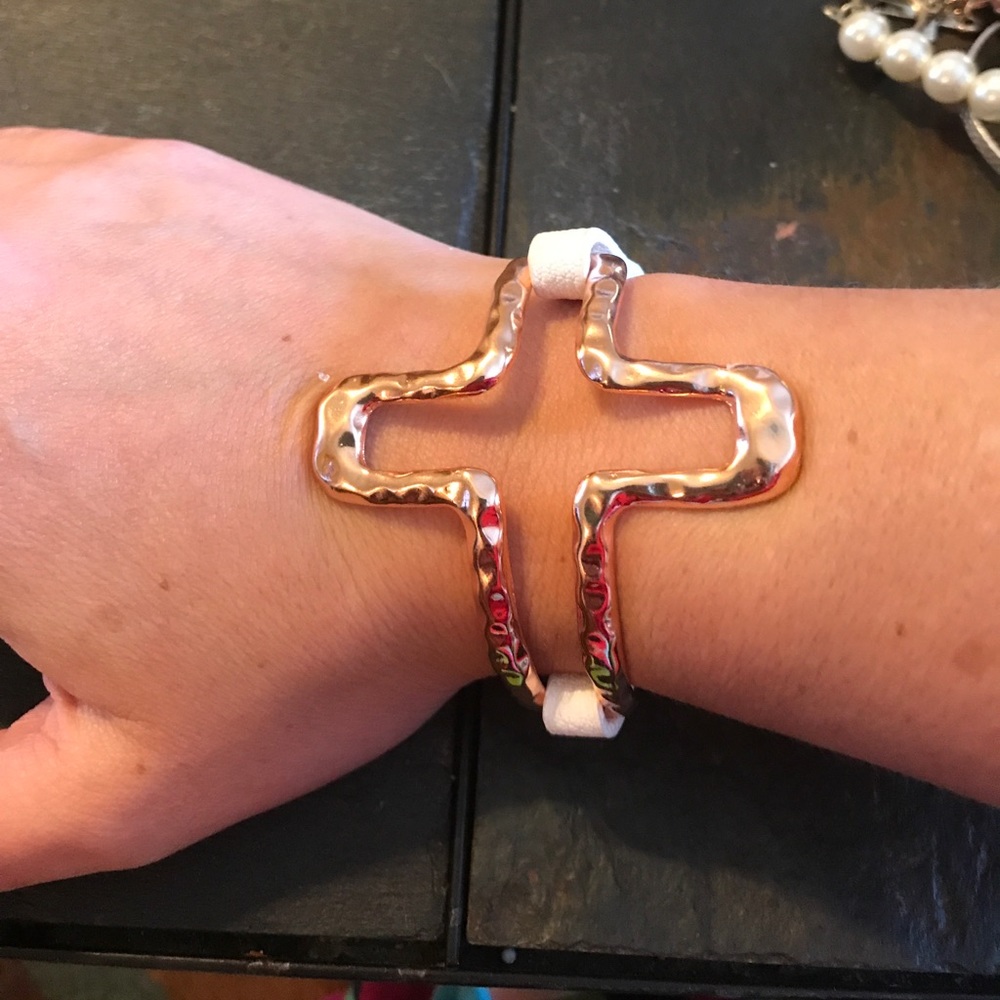 Crave copper cross and leather bracelet