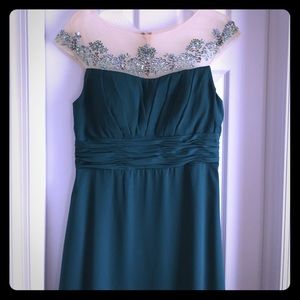 Chic green long beaded Evening Prom Bridal Dress