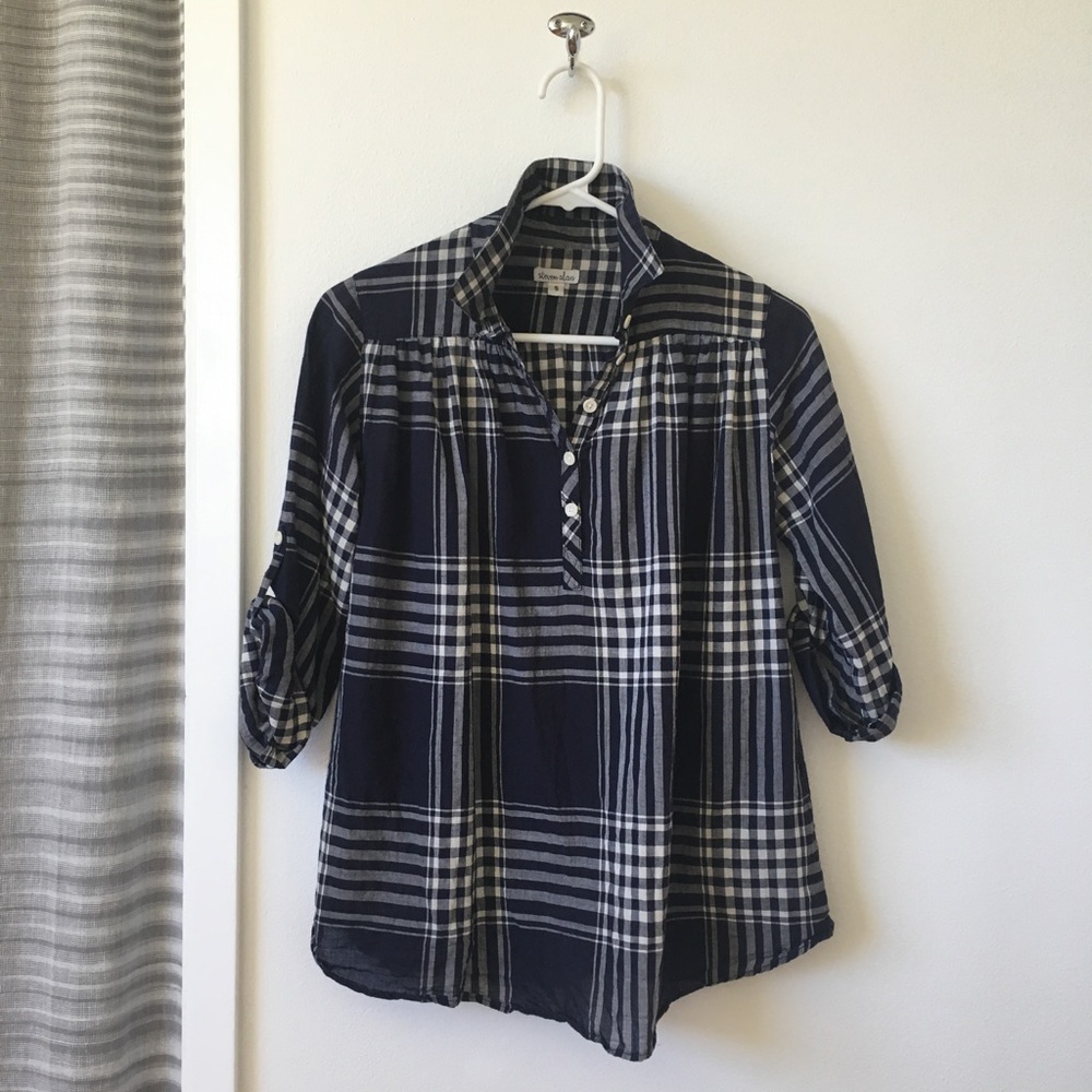 Steven Alan popover in Navy Plaid, Sz S