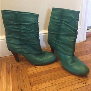 Beautiful and unique teal heeled boots