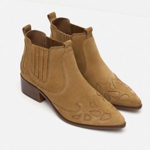 Zara suede block heel cowboy booties
