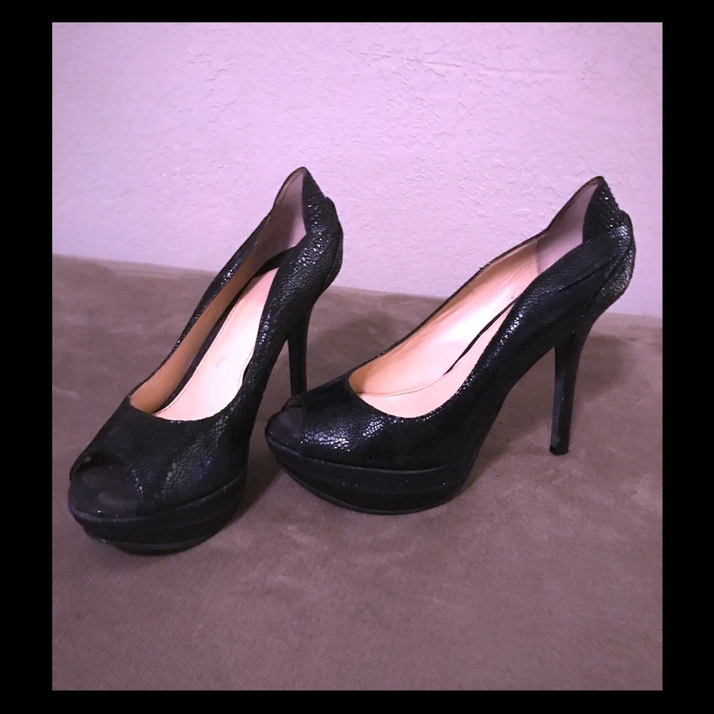 Sparkly Black Peeptoe Heels