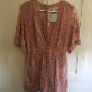 Rose Lace Deep Neckline Romper Size M