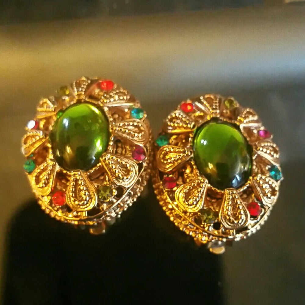GJD antique gold,  multicolored clip earrings