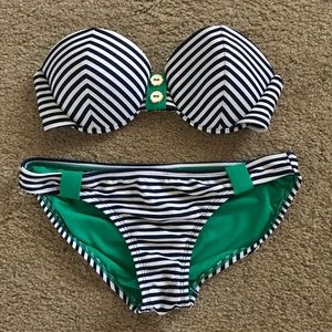 Striped Strapless Bikini Set