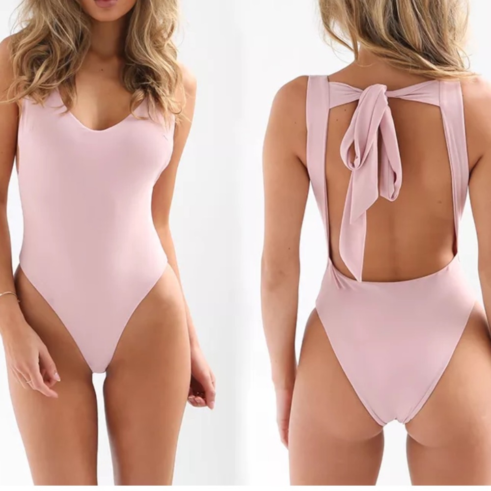 Light pink bodysuit swimsuit Bow oh Lollipop doll jumpsuit romper onesie sexy