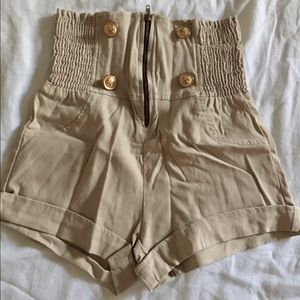 Tan high waisted shorts w/ gold buttons