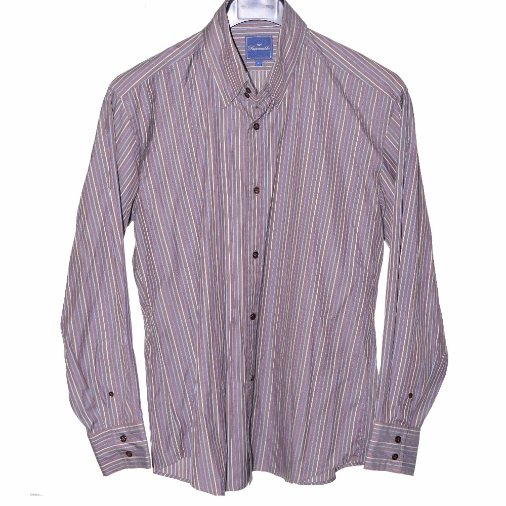 Faconnable (Large) Brown Blue Stripe Button Front