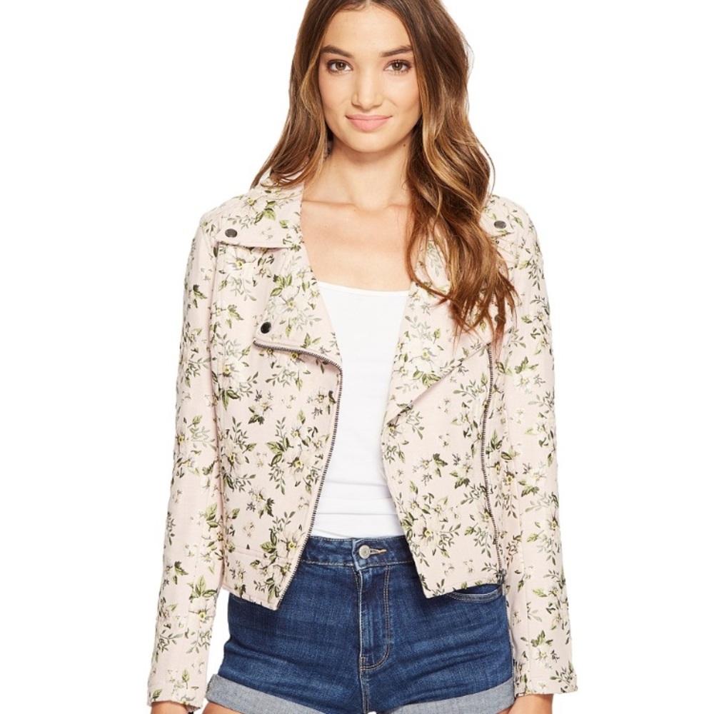 (Blank NYC) Pink Floral Moto Zip Jacket
