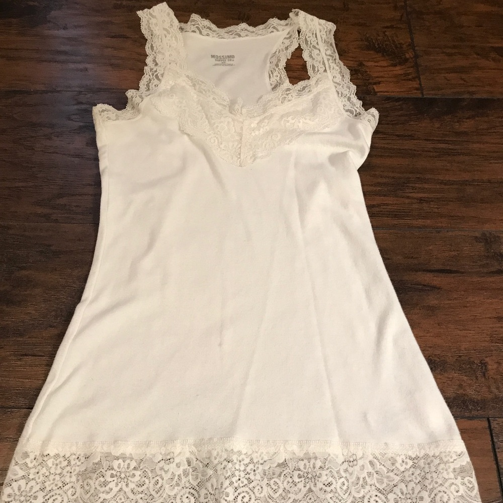 White lace accent tank top